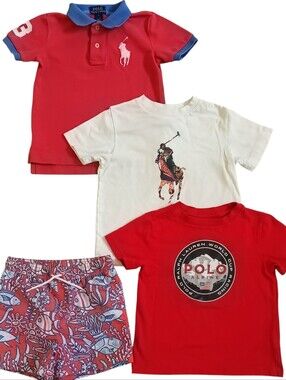 RALPH LAUREN & JANIE AND JACK SIZE 3 TEES, POLO AND TRUNKS CLOTHING BUNDLE NEW!